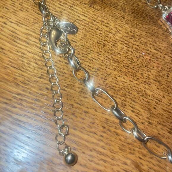 Chico's Gold Tone Layering Chain Necklace with Rectangle Red Black Gem Station - Picture 6 of 6